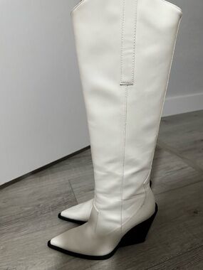 Zara Cream Pointed-Toe Wedge Over-the-Knee Boots